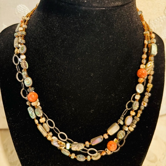 Silpada Jewelry - Silpada 925 Silver Fiesta Fun Multi Strand Abalone & Coral Bead Necklace
